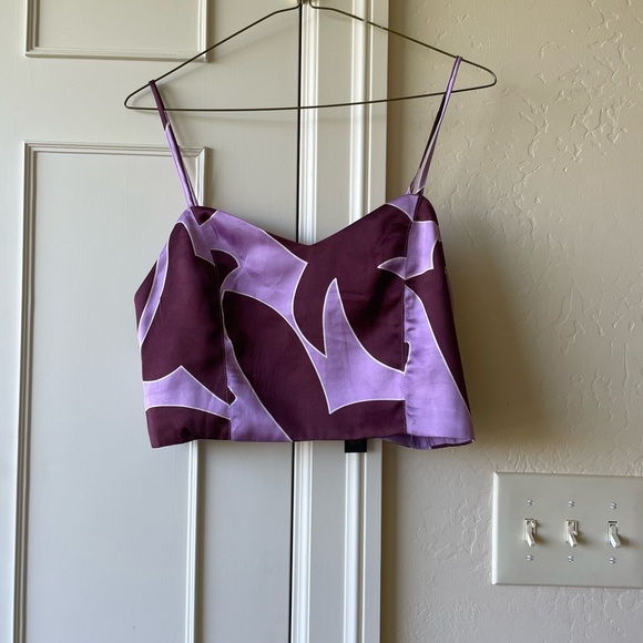 NWT House of Harlow 1960 Burgundy Purple Retro Print Satin Cami Crop Top Medium - Picture 3 of 8